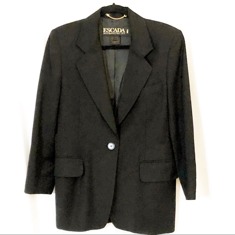 Escada Wool Blazer Black Single Button Womens Large Career Professional